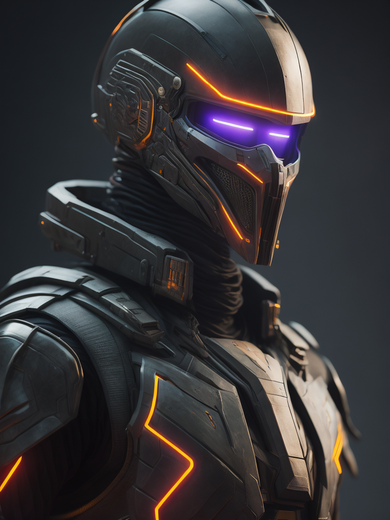 Ultra-detailed soldier from counter strike game in a base, with anthropomorphic cybernetic skeleton elements on metal armor, neon lights reflections, reflection mapping, intricate design and details, dramatic lighting, hyperrealism, photorealistic, cinematic, 8k --ar 9:16 --v 5