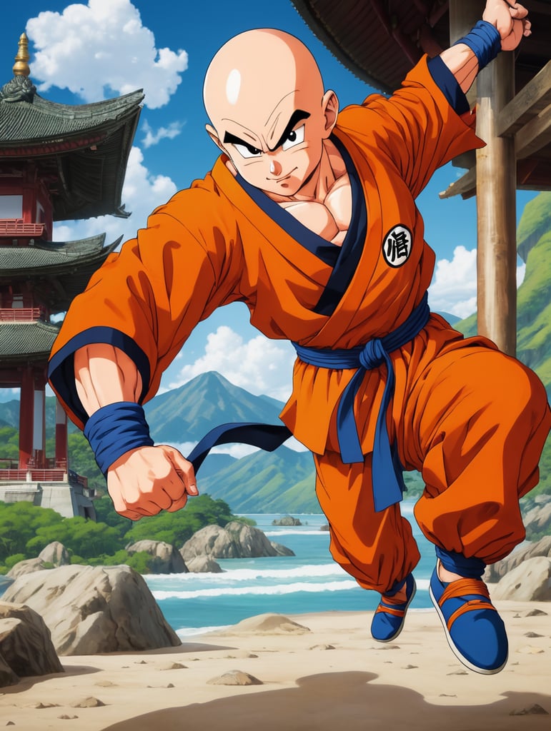 Krillin is a bald martial artist and one of Goku's best friends and classmates, Dragon Ball