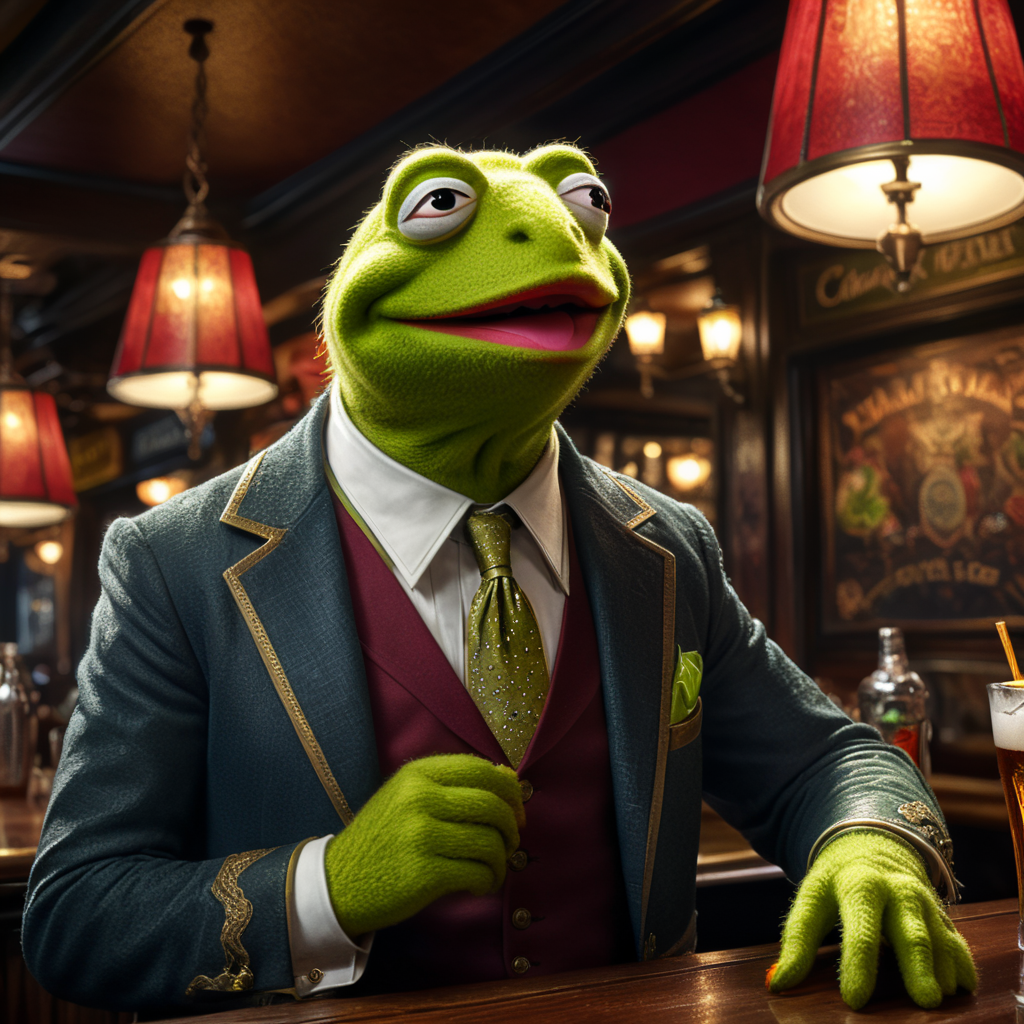 Kermit the Frog at a Chicago tavern wearing Loyola Chicago colors