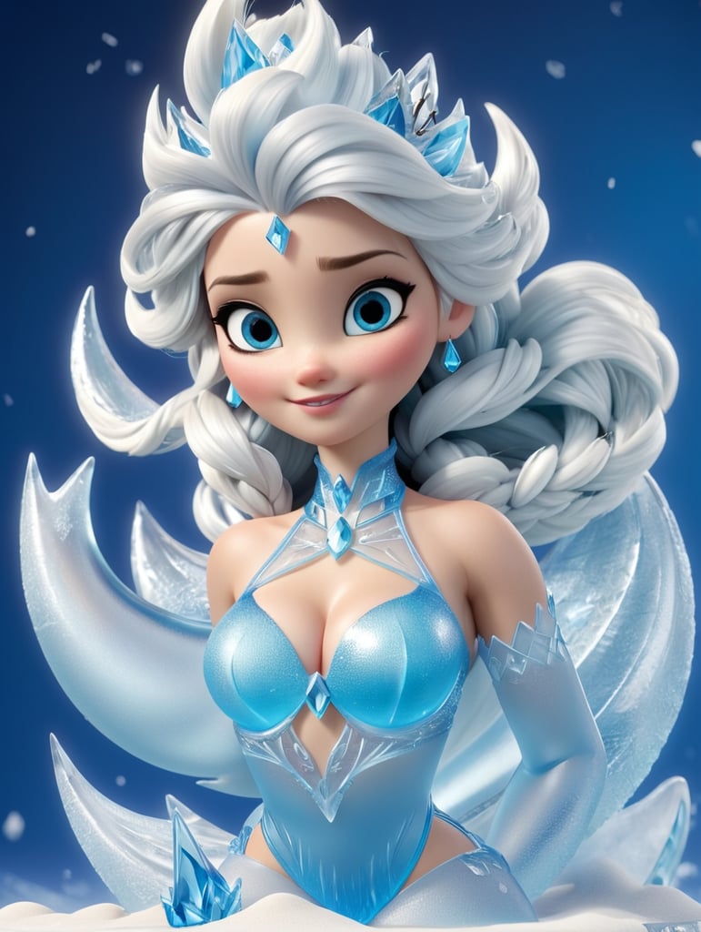 disney frozen elsa, blue crystal bikini, soft skin, 3d character, big chest,full body ,