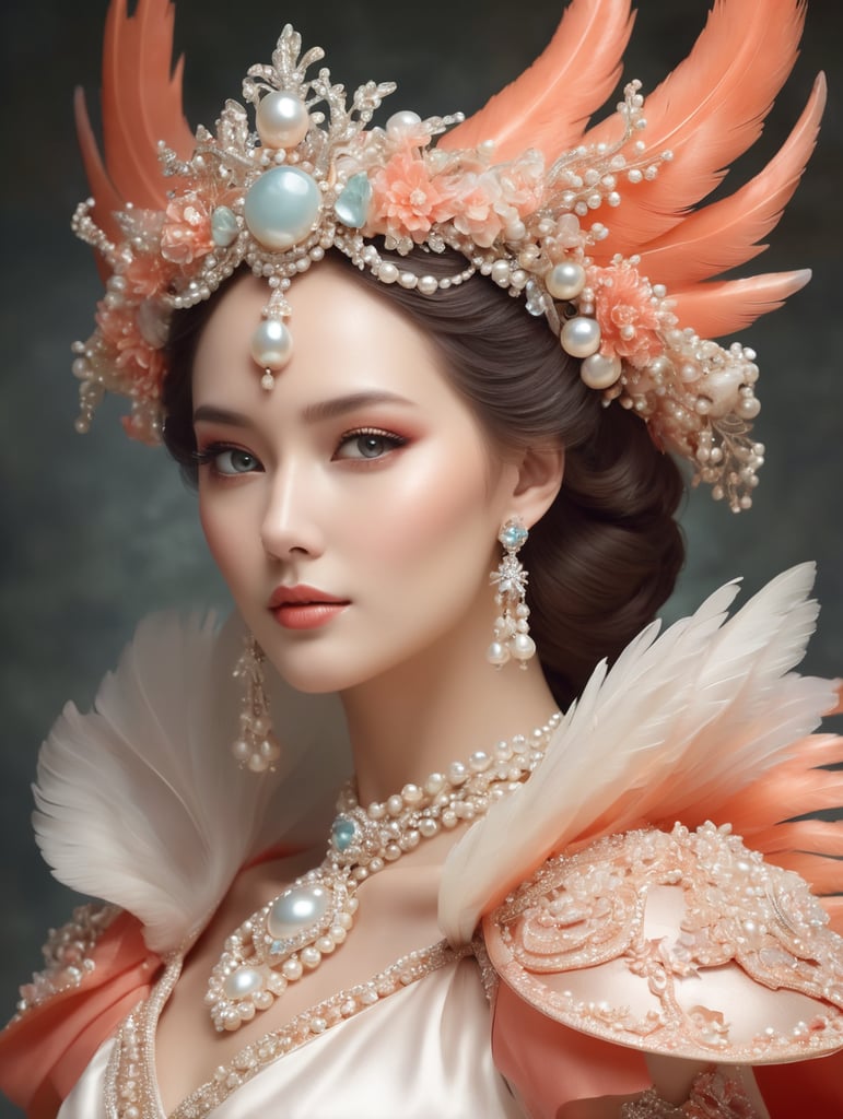 A Sea Phoenix named Pearl with a coral on her head, Placed like a Bow.