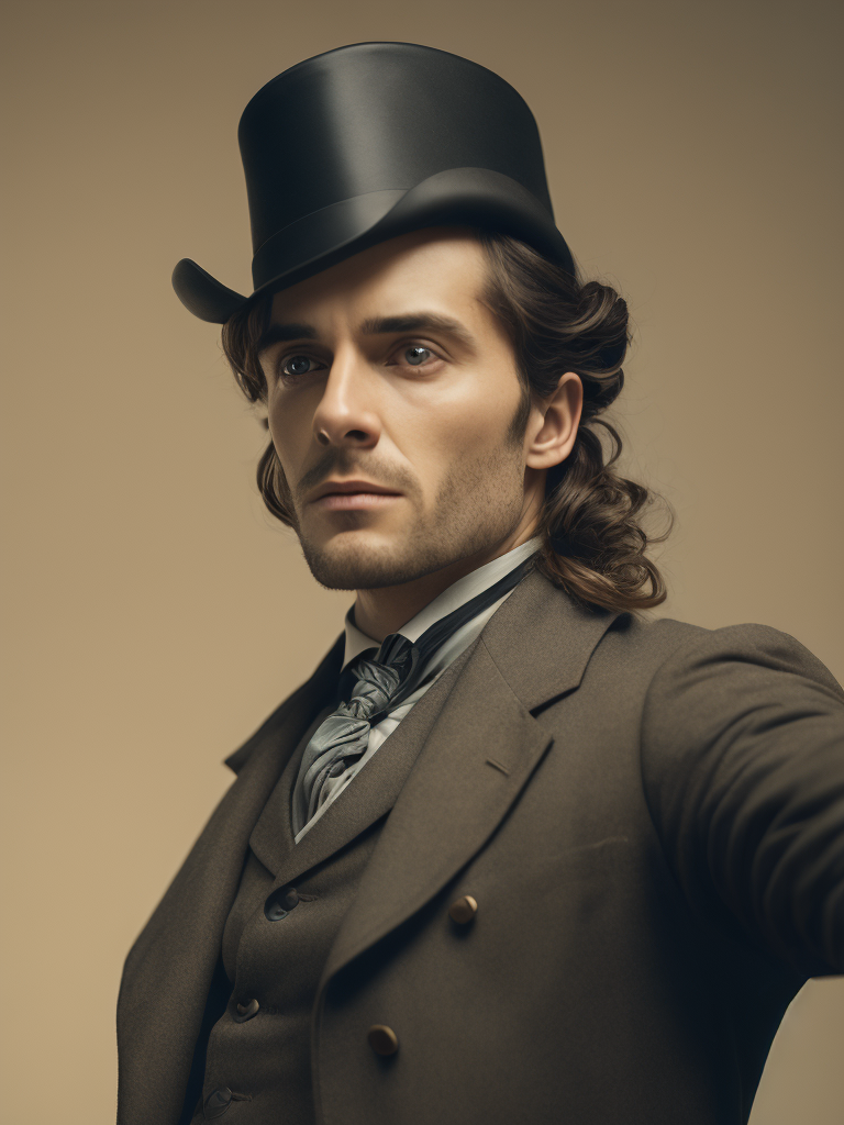 Vintage portrait of a man in a top hat and a buttoned frock coat and with a cigar in his mouth, Aggressive look, sharp focus, highly detailed