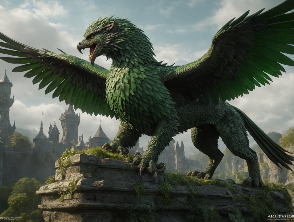 green griffon with sword