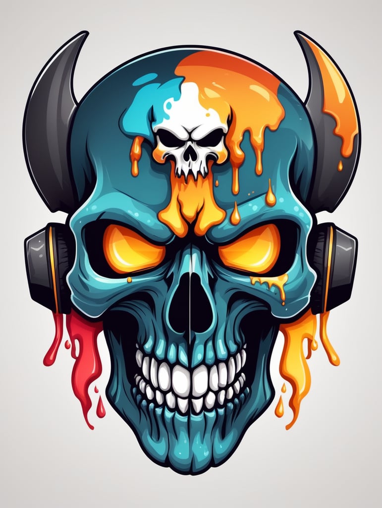 Vector melting skull pirate mascot logo, bright colors, Skull Gaming Logo, vector image