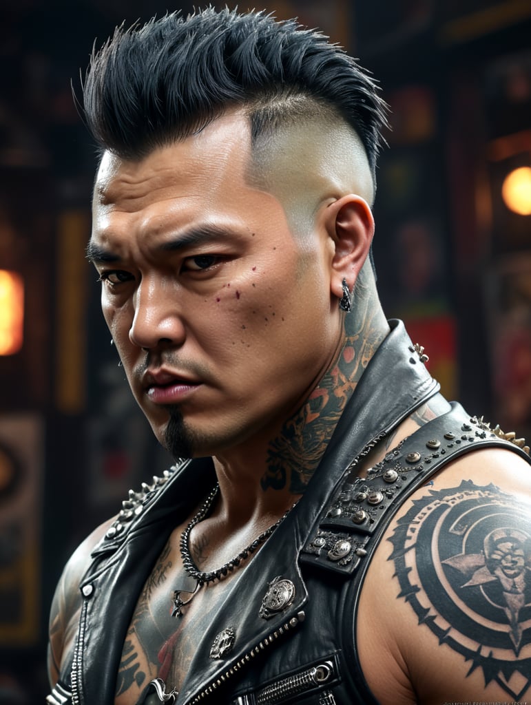 Kim Chen Un as a punk rocker, piercing, tattoos