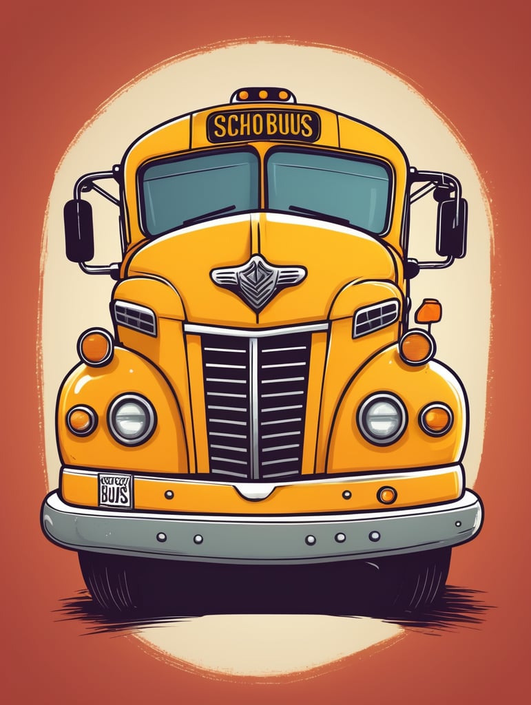 Vector classic school bus with hand drawn style, mascot logo, bright colors, vector Logo, vector image