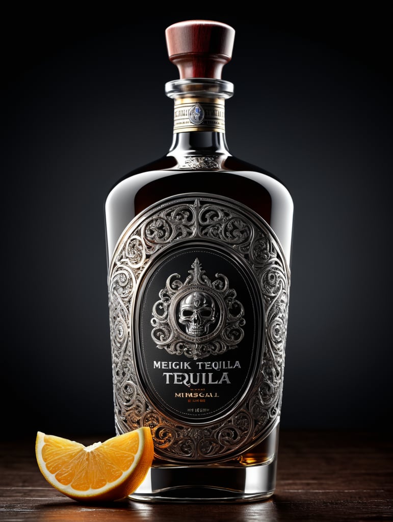 Botella minimalista para tequila o mezcal premium alta y delgada