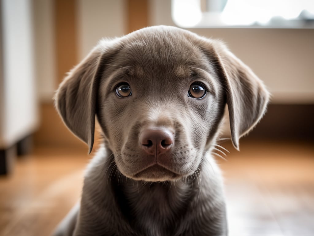 First Person POV of a gray labrador retriever puppy