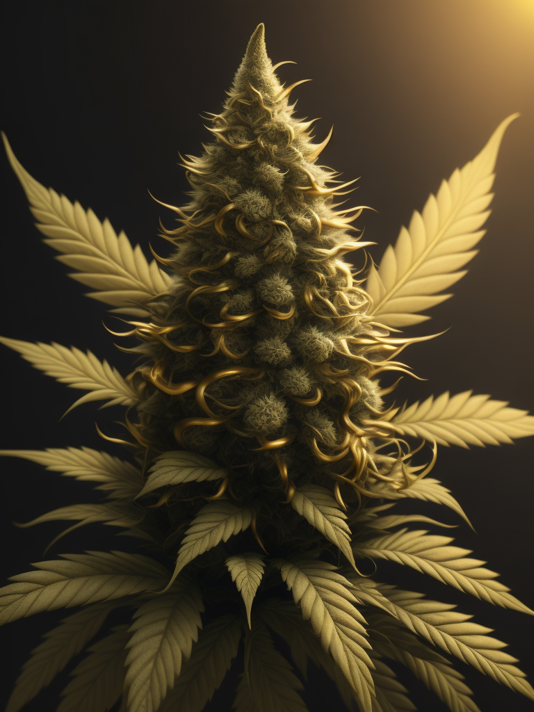 a cannabis bud in gold. isolated in black