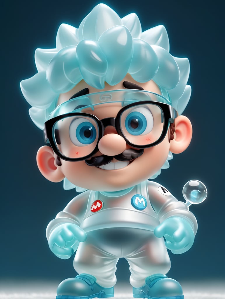 an image of mario bros in glasses, in the style of light silver and light aquamarine, infrared, toycore, yanjun cheng, translucent color, detailed perfection, ary scheffer