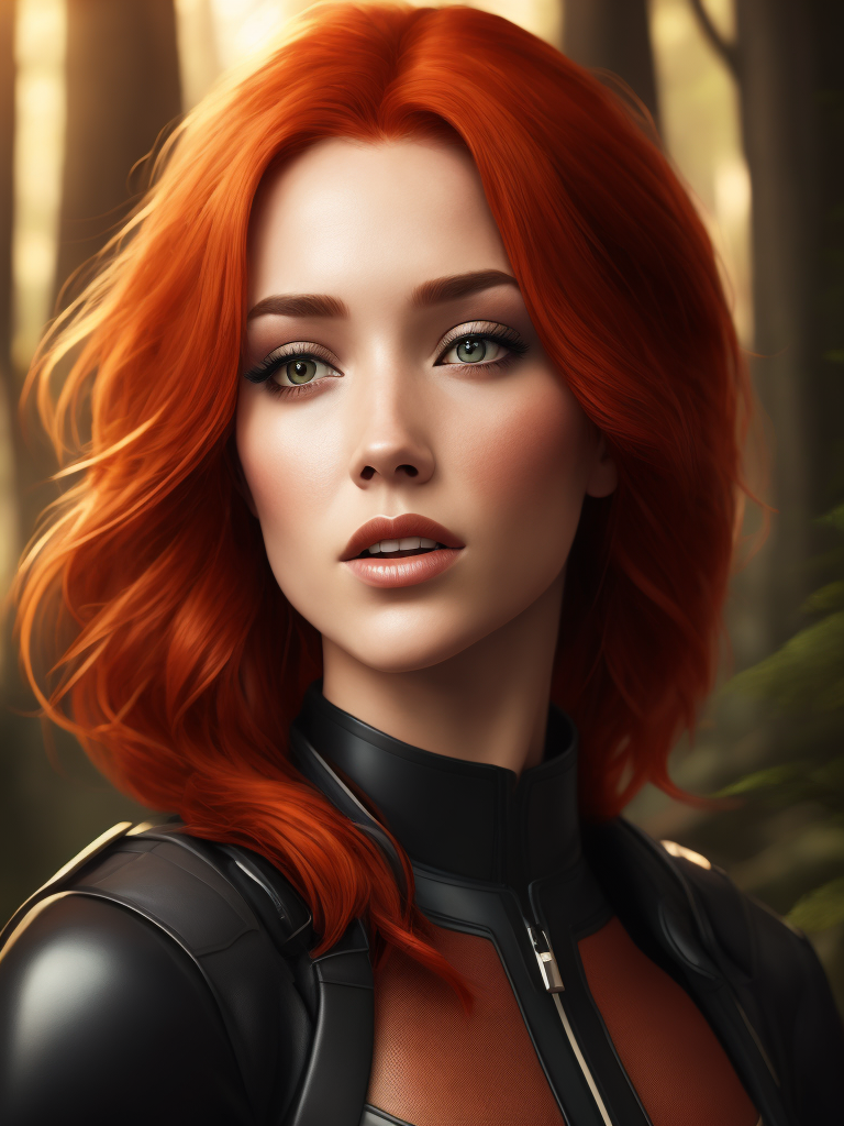 red hair beautiful girl high detailed 4k sunny light forest background, Comic Book, vector style