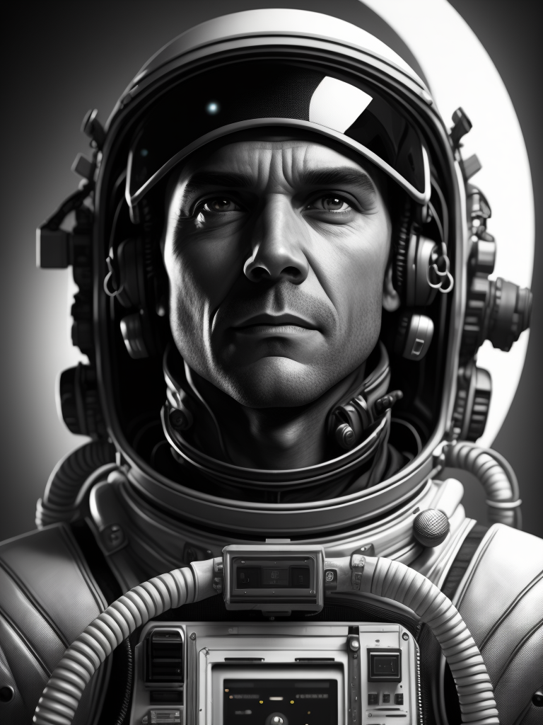 A black and white drawing of an astronaut, an ambient occlusion render by esao, cgsociety, space art, sci-fi, chillwave, ue5