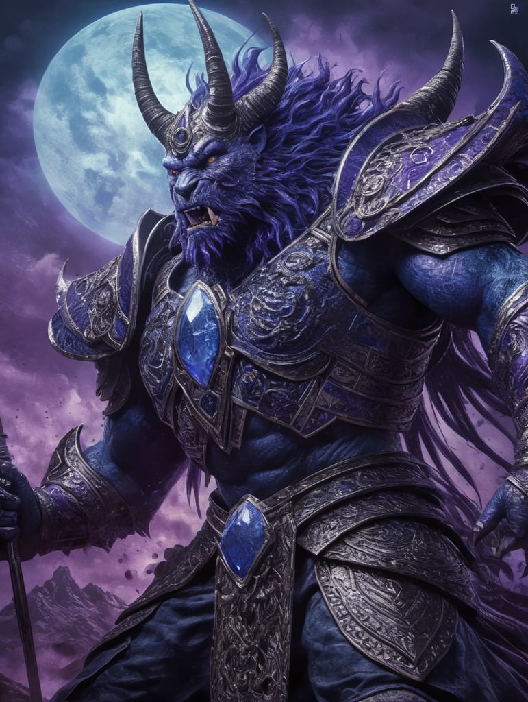 god marte illustration digital art brush art raw energy explosive wildlife aggressive illustration blue purple duotone fierce artwork fantasy illustration