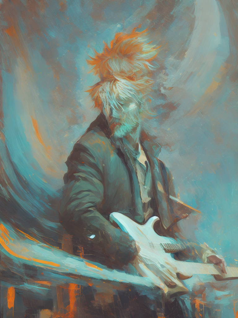 Rock star vincent van gogh on stage with his band at a big festival under Starry Night, oil painting van gogh style, big brush strokes