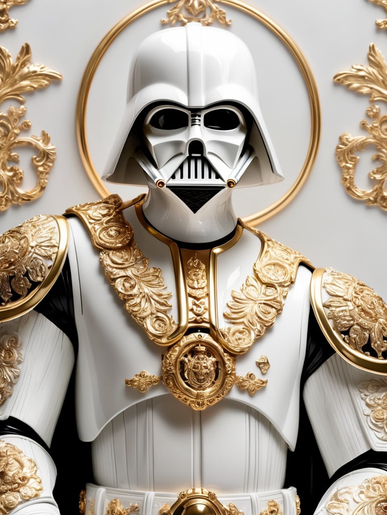 Luxury white Darth Vader, decorated with gold, carved materials, Dolce and Gabbana