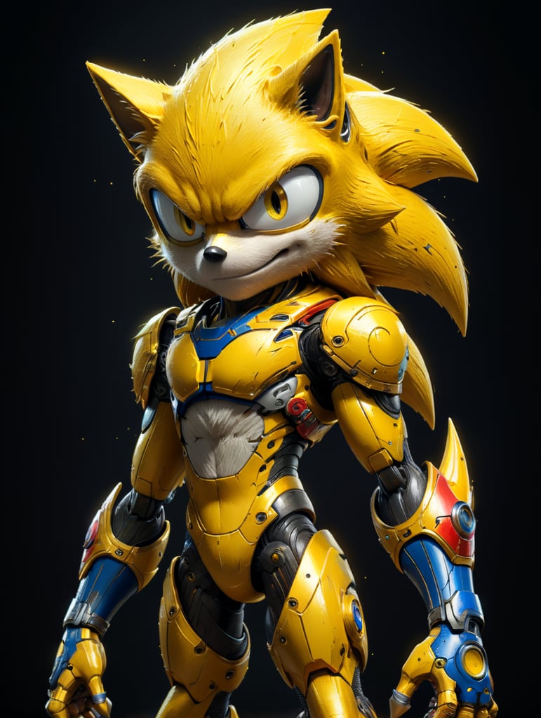 Yellow Sonic Super full body character, high quality,2D art anime style 80s