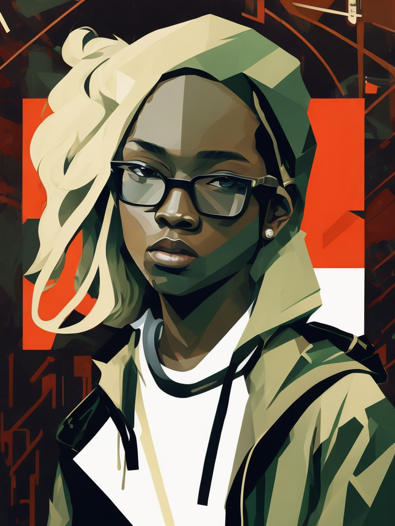 Abstract 1998 european blond hiphop girl by sachin teng x supreme, attractive, stylish, designer, green, asymmetrical, geometric shapes, graffiti, street art