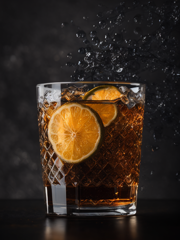 Glass with whiskey-cola cocktail