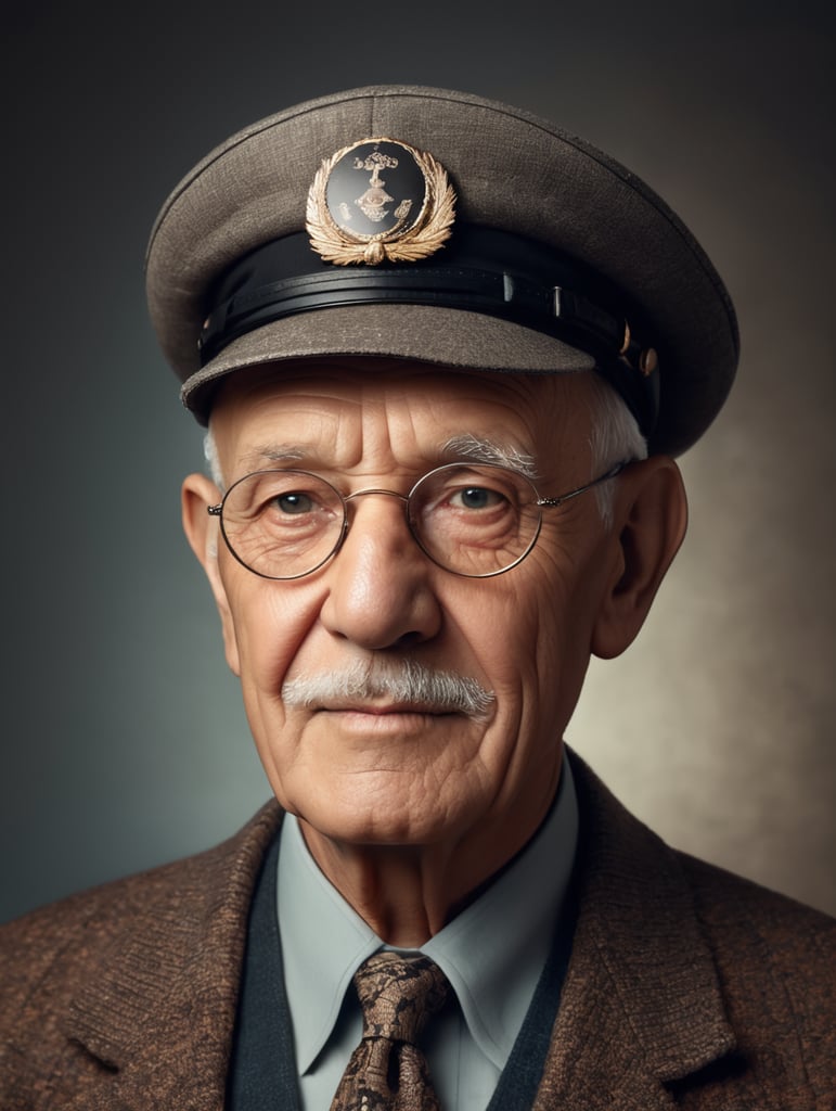 Close up studio photo of an old yet stylish grandpa, detailed, studio lighting, medium format