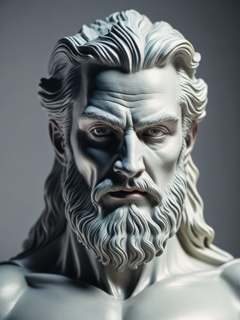 A realistic portrait white greek marble statue of a zeus cross between batman head, neutral background, moody, angry, photorealistic, movie scene, super detailed, hyperrealistic,