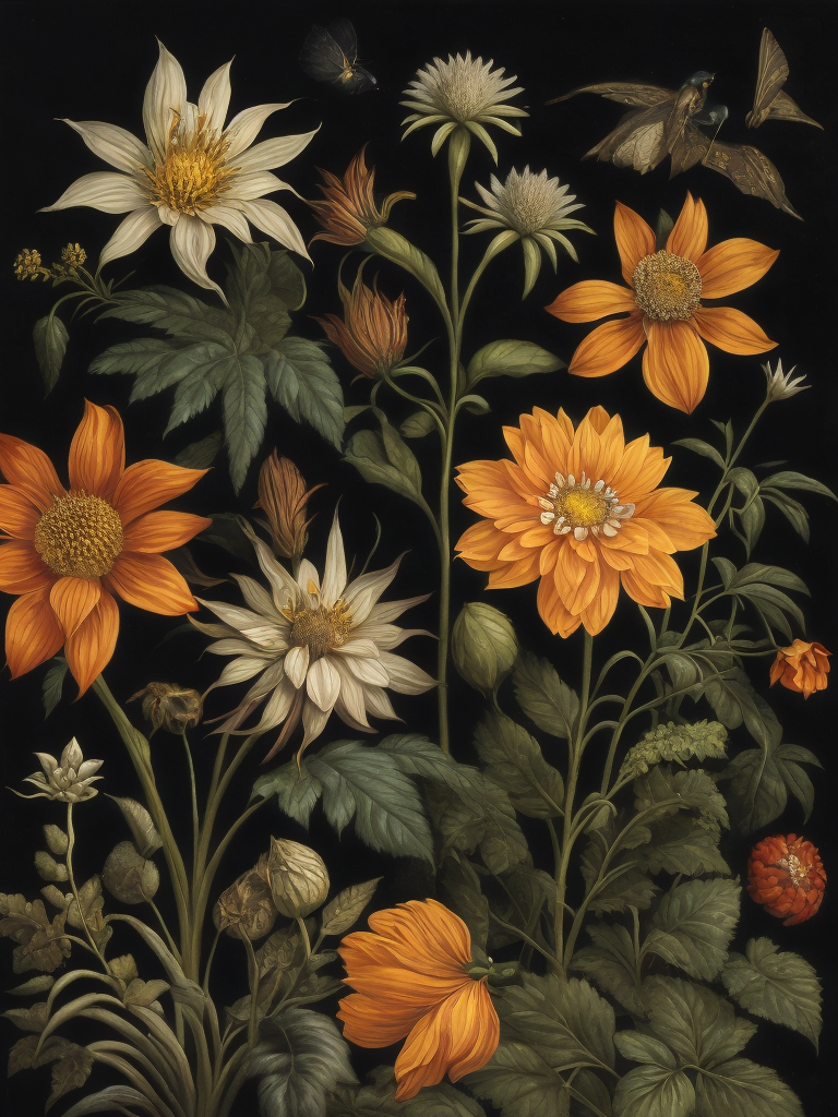 Flowers and plants ernst haeckel maria sibylla merian, dark background