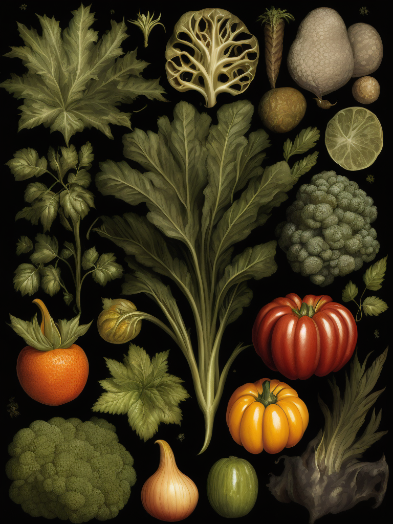 Vegetables ernst haeckel maria sibylla merian, black background