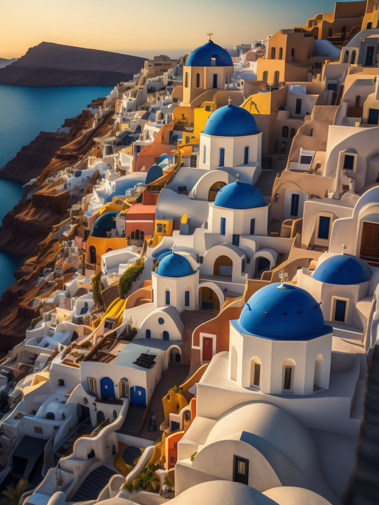 Greece Santorini, Vibrant colors, High detail,