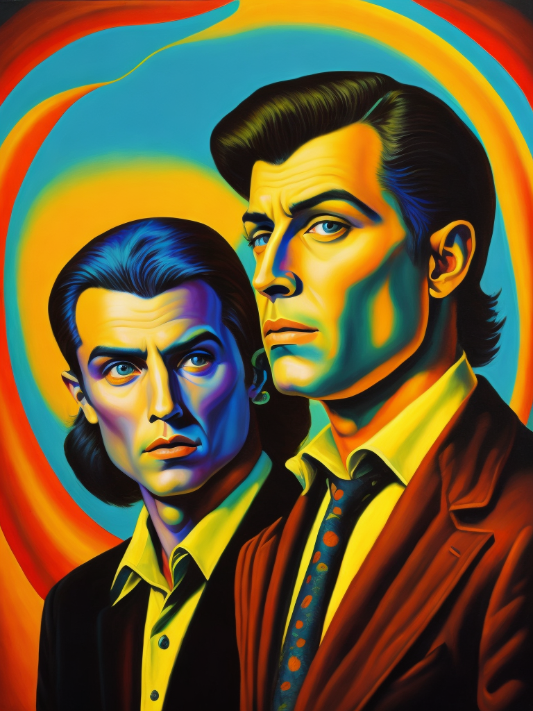 a twins, style of Ed Paschke, Painting, Oil, Portrait, Expressionism, Abstract, USA