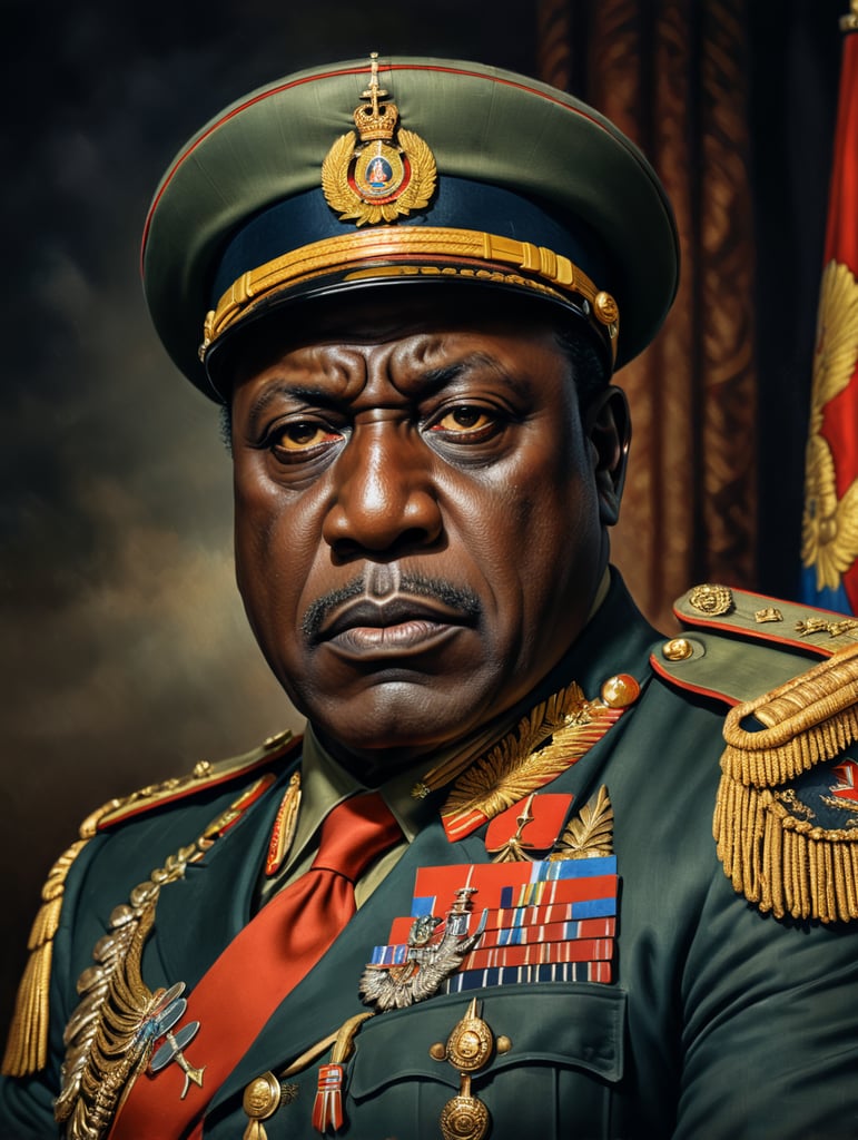 A portrait of the dictator Idi Amin in a realistic style