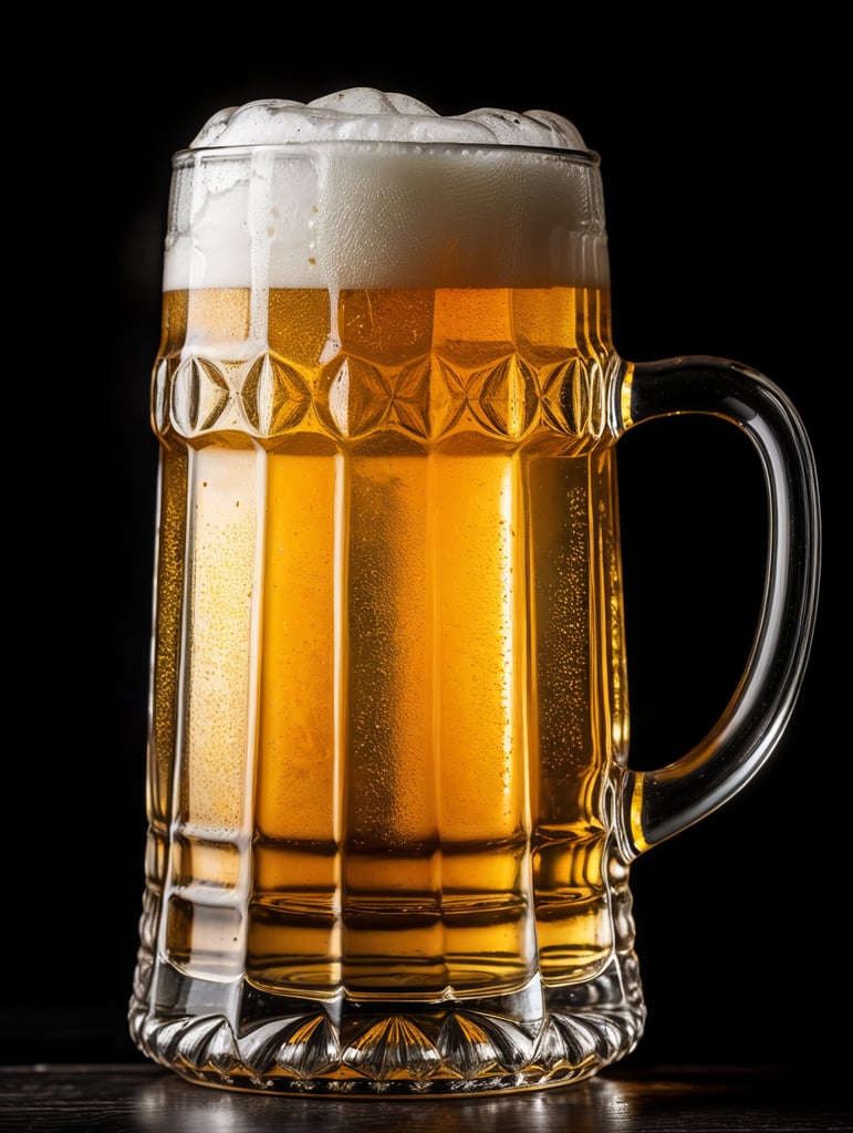 glass beer mug, isolated, black background, professional photo