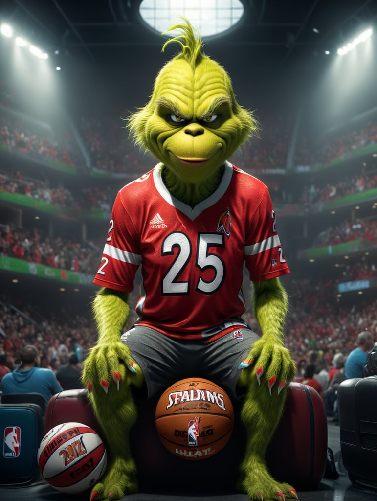 The Grinch wearing a Miami Heat jersey with the number 22 and make it transparent