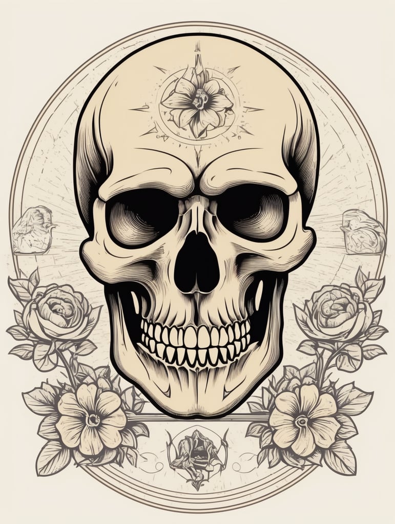 Vector vintage human skull logo in the style of basic simple line art vector comic art on white background