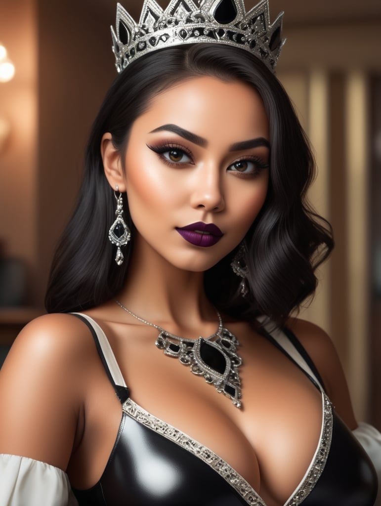 Big cleavage selfie girl, with Black Queen of Spades mark on her cheek