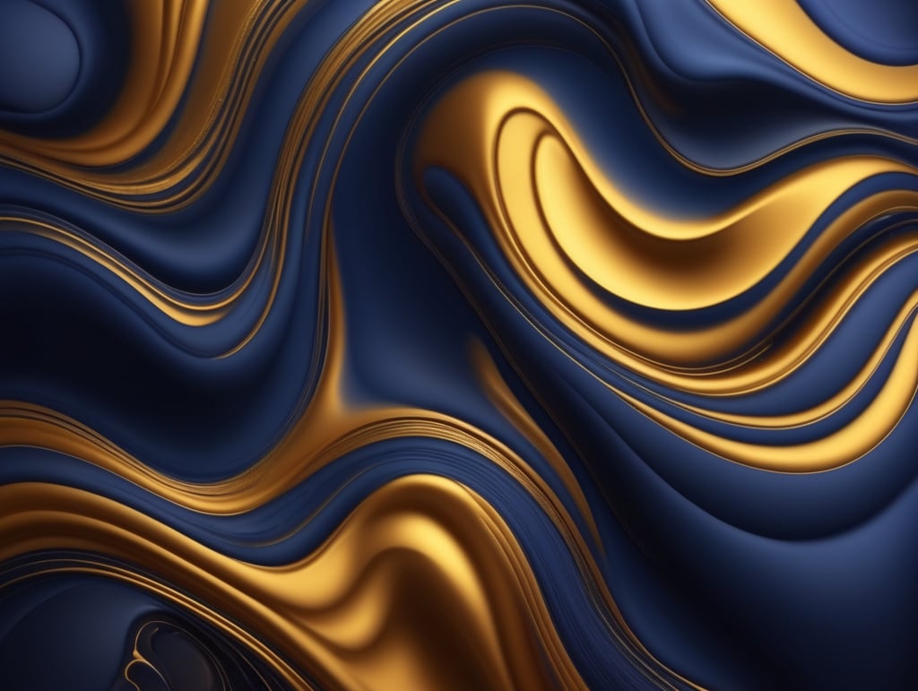 Fluid abstract background, dark indigo, gold, art,