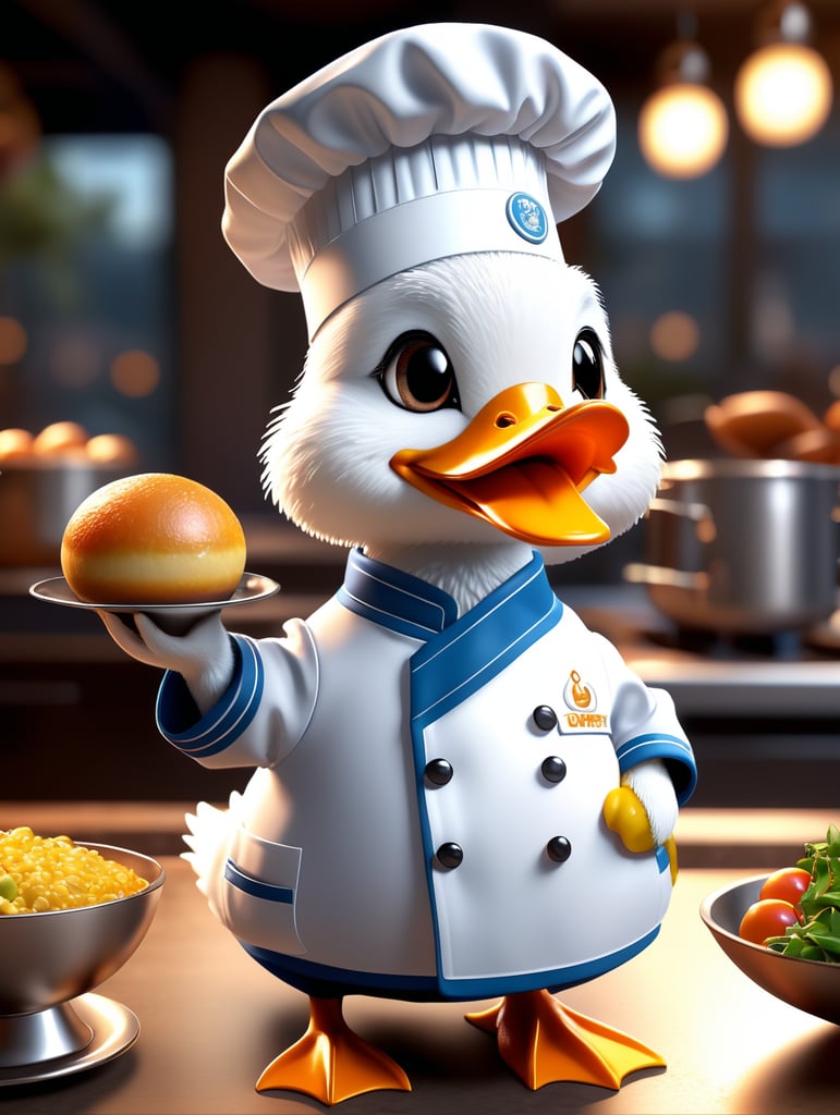 A cute duck wearing a chef uniform, unreal engine render 8k