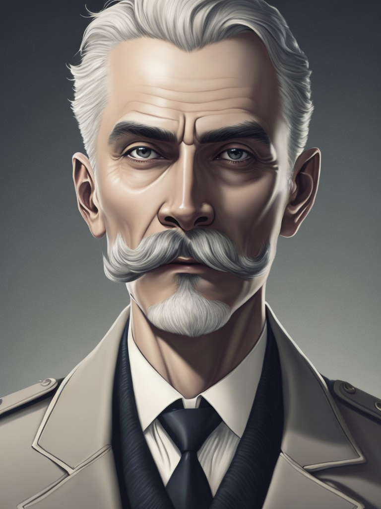 Lovecraftian portrait of a 1920s police detective, gray haired english moustache, bookshelves wide shot, artstation, concept art, illustration, ilya kuvshinov, vintage