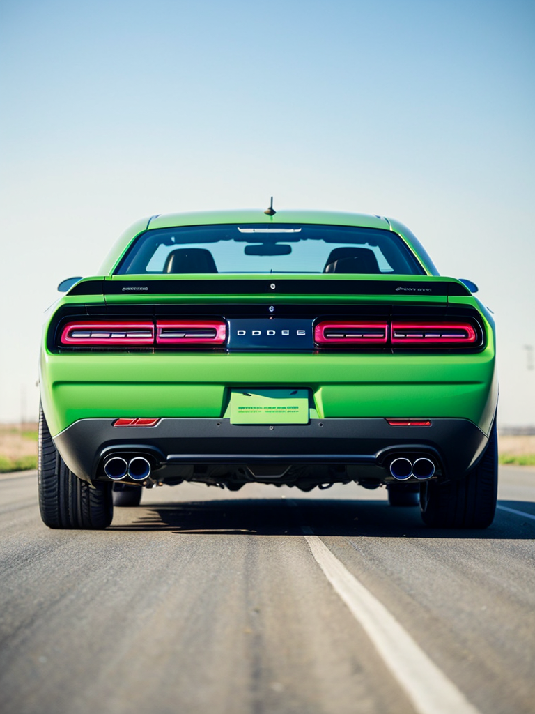 green dodge challenger car with dragon