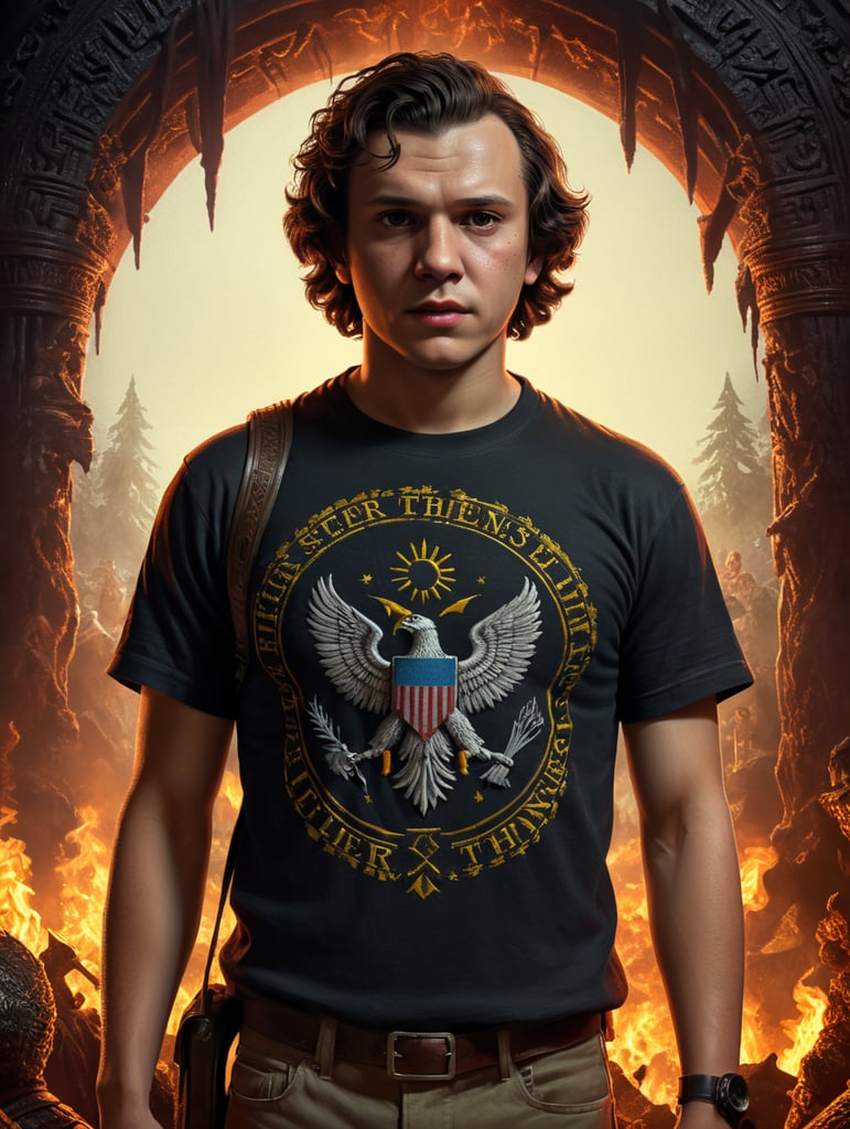 Peso Pluma looks like mike wheeler from stranger things, Hellfire Club t-shirt