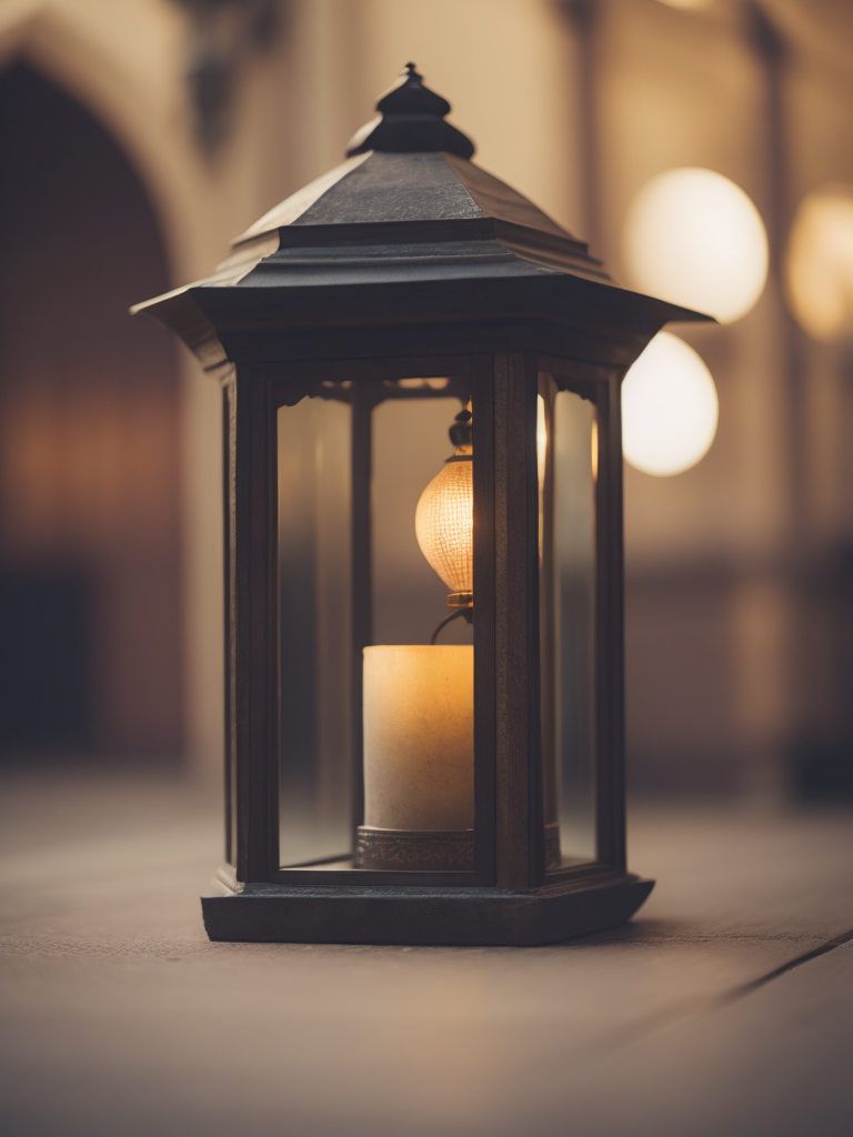 islamic lantern with a blurred mosque