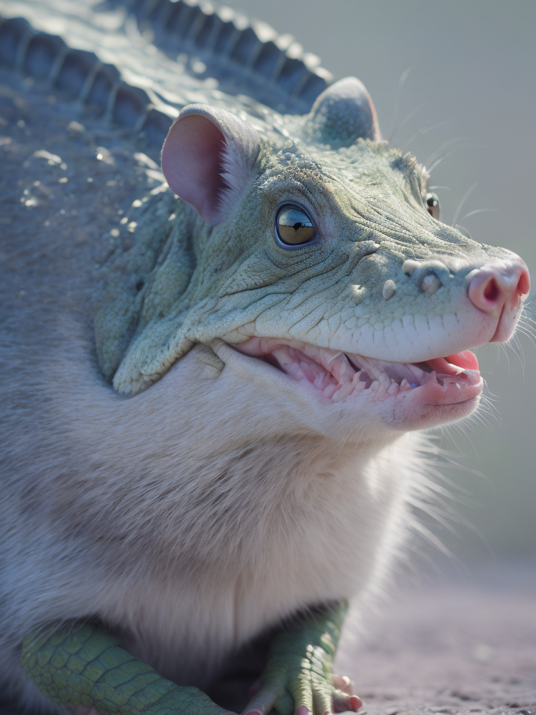 Hybrid rat and crocodile, Depth of field, Incredibly high detail, gradient background, Vibrant colors
