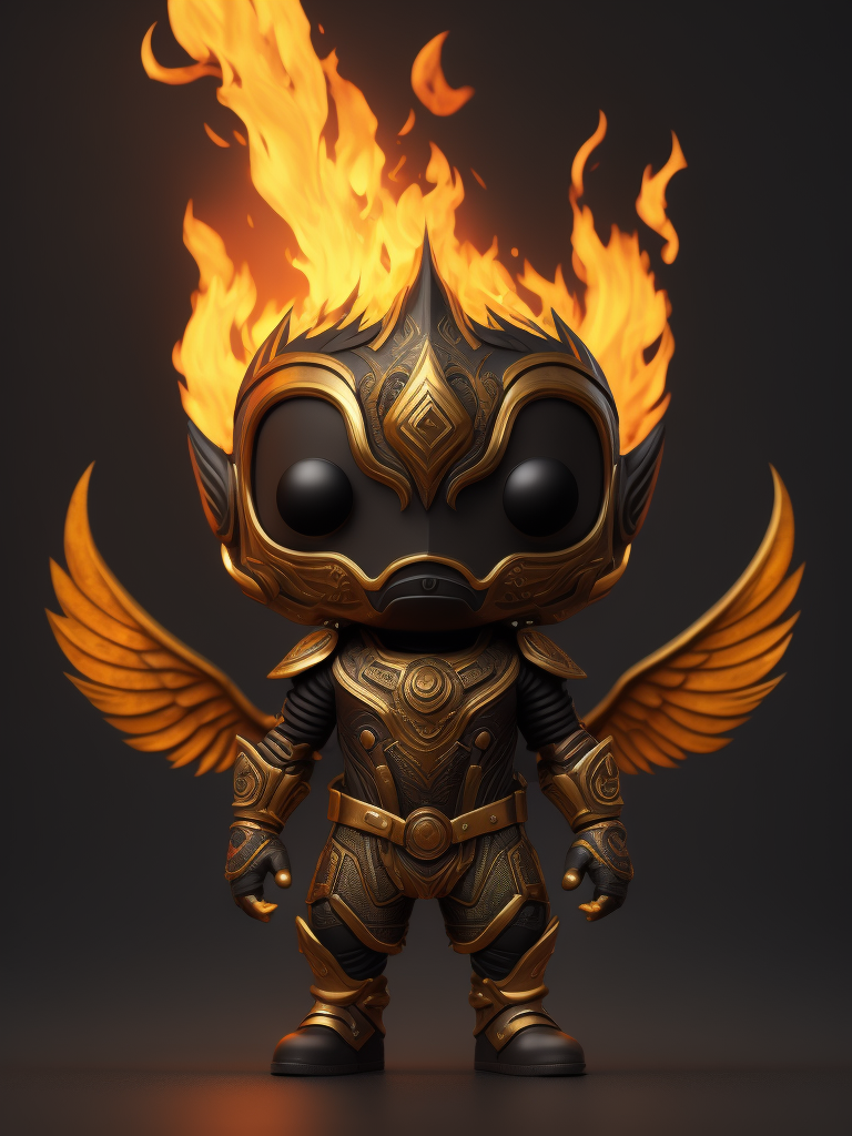 Full body 3d render of funko pop FIRE PHONIX, Indonesian face