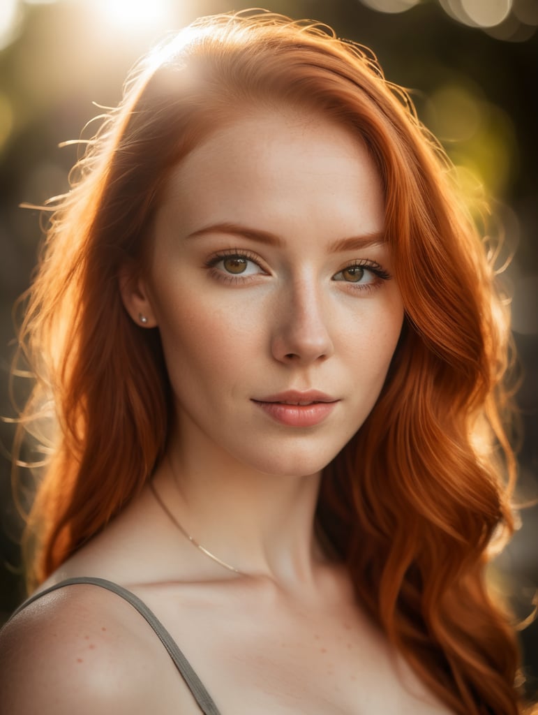 beautiful redhead 22 year old woman, nipples, sun light