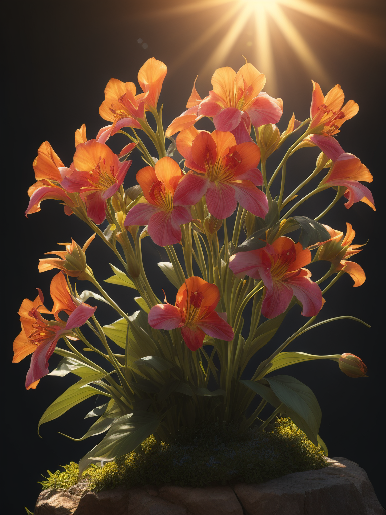 цветы альстромерия, светит солнце в саду