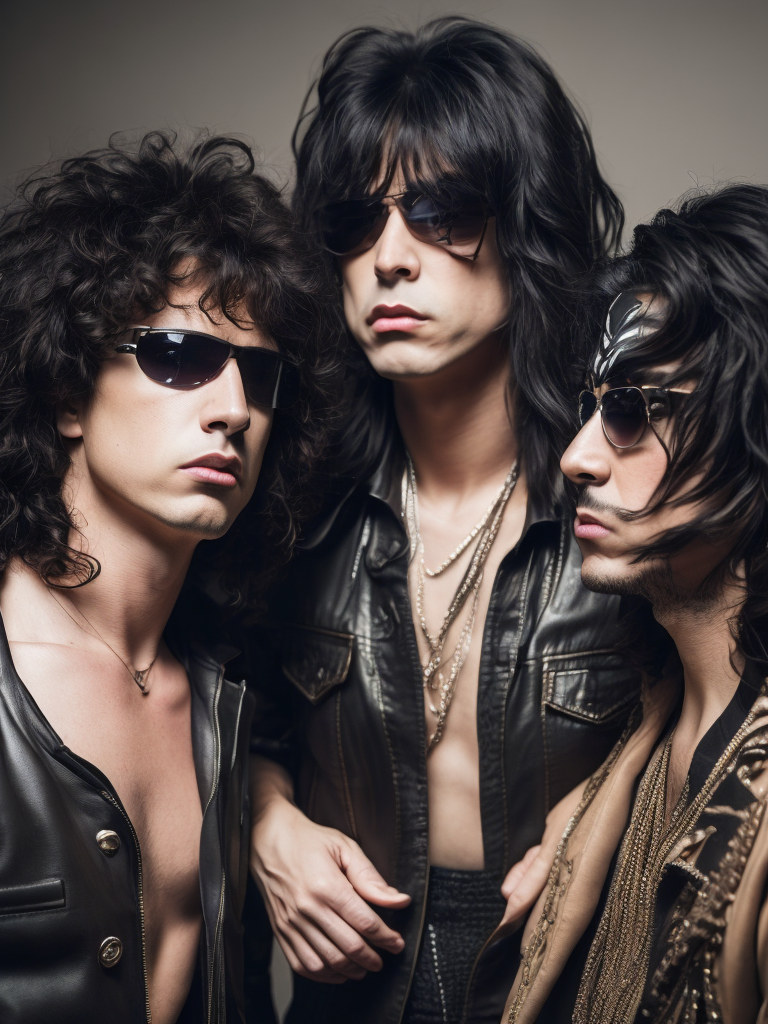 Rock band Kiss, studio photo, professional photo, Bright and rich colors, Detailed image, detailed face,