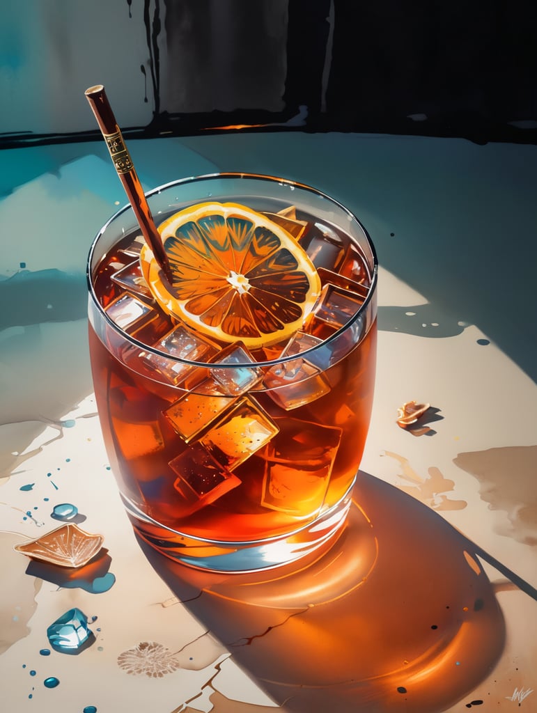 Gin cocktail with dried fruit slices, salted glass rim, mood lighting