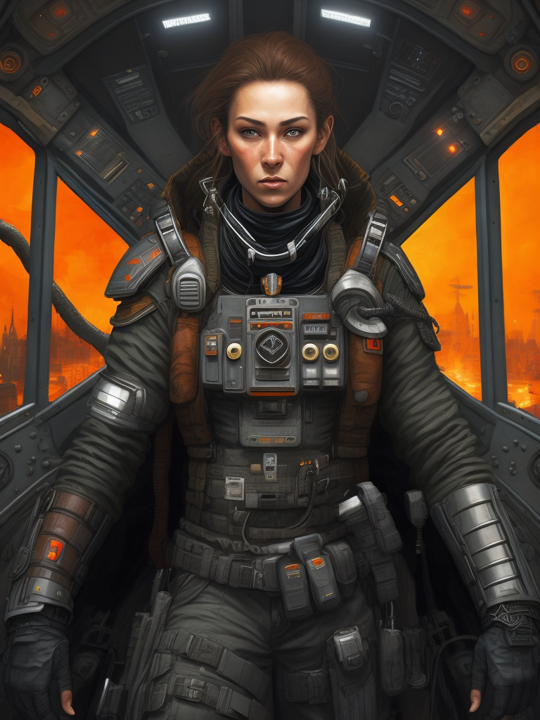 Cyborg pilot russian women, interior cockpit, hyperdetailed, by john blanche