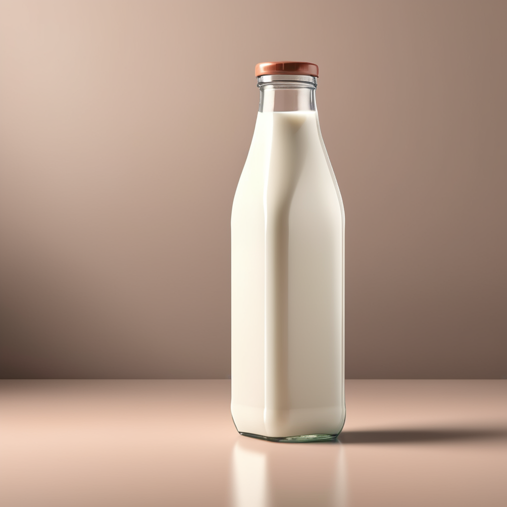 A mockup of a square glass bottle of milk.
