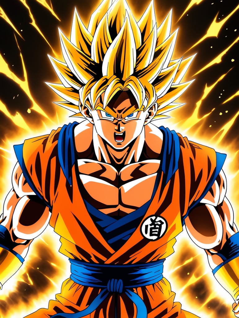 Goku from dragonball z turning super sayain 2