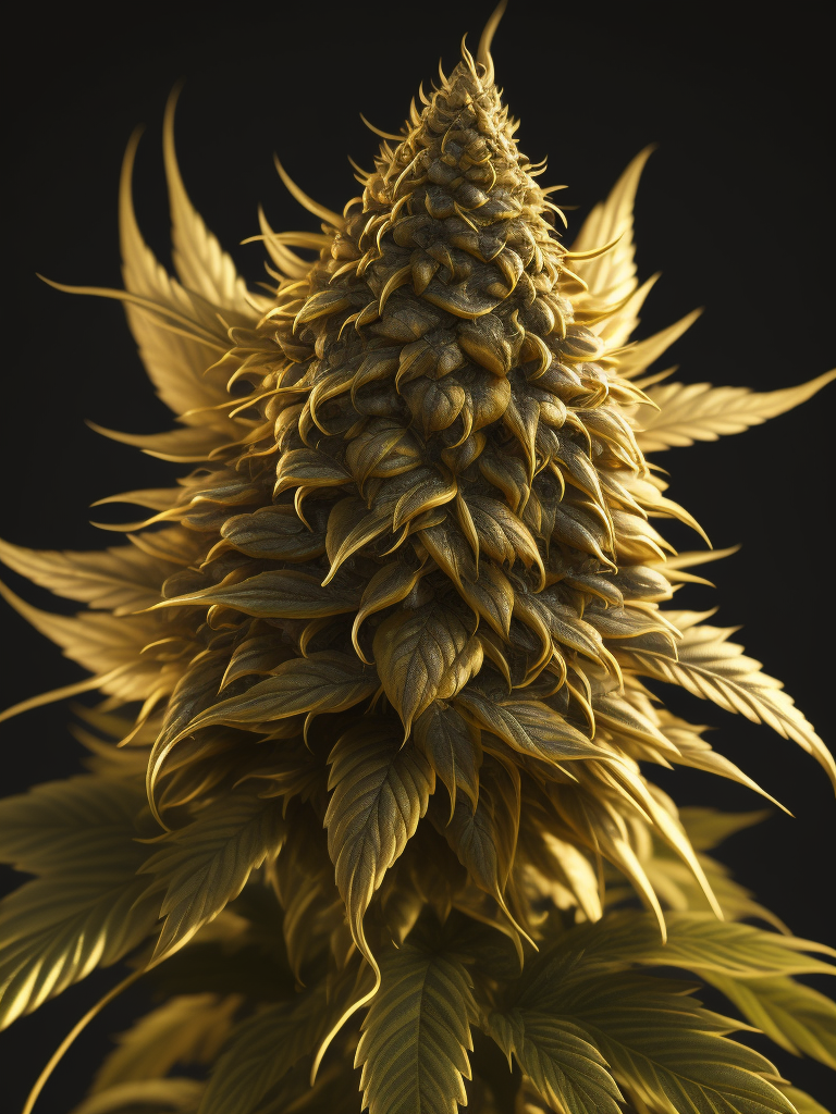 a cannabis bud in gold. isolated in black