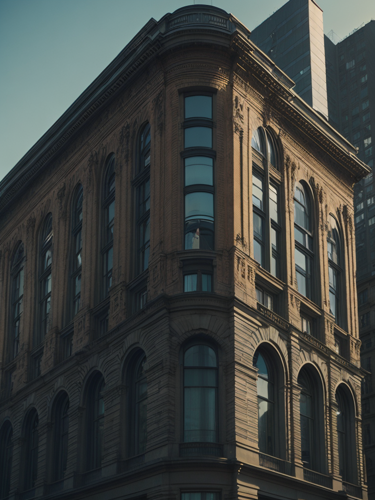 Flatiron Building, Vibrant colors, Warm & Deep colors, Contrast lighting, Sunny day, High detail, Sharp details